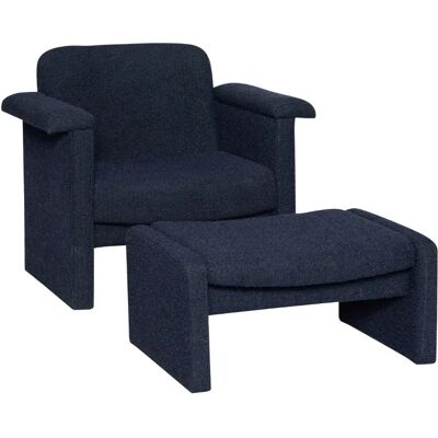 Hübsch Softy Loungestol Med Puff Mørk Blå Hübsch Softy Loungestol Med Puff Mørk Blå