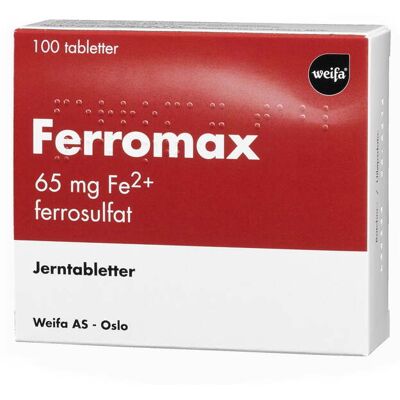 Ferromax 65mg - Jernpreparat ved Mangel - 100 Tabletter Ferromax 65mg - Jernpreparat ved Mangel - 100 Tabletter