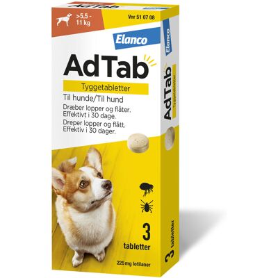 AdTab 5,5-11 kg 225 mg tyggetabletter - Lopper og flåttbehandling AdTab 5,5-11 kg 225 mg tyggetabletter - Lopper og flåttbehandling