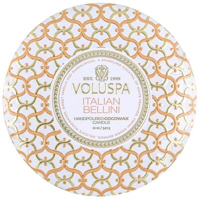 Voluspa Italiensk Bellini 3-veis lys i dekorativ metallboks - 340g Voluspa Italiensk Bellini 3-veis lys i dekorativ metallboks - 340g