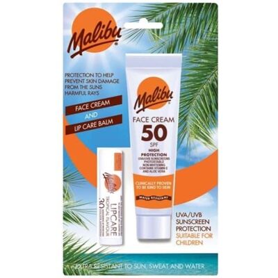 Malibu Face Sun Lotion 50 40ml and Lip Balm Malibu Face Sun Lotion 50 40ml and Lip Balm