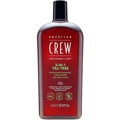 American Crew 3 i 1 te-trær - Am & Body 3-IN-1 te-trær sjampo, balsam og dusjgel 3i1 for menn (1000ml) American Crew 3 i 1 te-trær - Am & Body 3-IN-1 te-trær sjampo, balsam og dusjgel 3i1 for menn (1000ml)