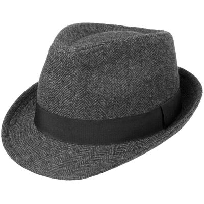 Classic Herringbone Trilby Hatt by Lipodo sort-grå M (57-58 cm) Classic Herringbone Trilby Hatt by Lipodo sort-grå M (57-58 cm)