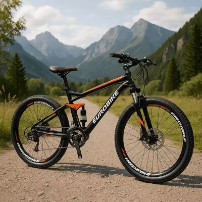 Eurobike Mountain Bike 27,5" - Sykkel 21 Gir Fulldempet - Sort Og Oransje Eurobike Mountain Bike 27,5" - Sykkel 21 Gir Fulldempet - Sort Og Oransje