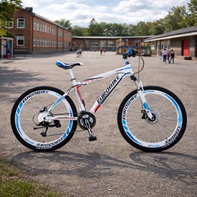 Eurobike Mountain Bike 26" - Sykkel Med 21 Gir - Blå Og Hvit - Eurobike Mountain Bike 26" - Sykkel Med 21 Gir - Blå Og Hvit -