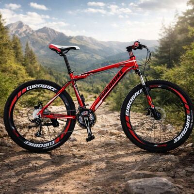 Eurobike Mountain Bike 26" - Sykkel Med 21 Gir - Rød Eurobike Mountain Bike 26" - Sykkel Med 21 Gir - Rød