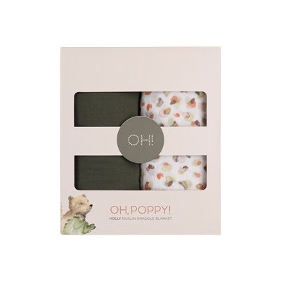 Oh, Poppy! Å, Poppy! Holly Muslin Swaddle Teppe 2-p Green Oh, Poppy! Å, Poppy! Holly Muslin Swaddle Teppe 2-p Green