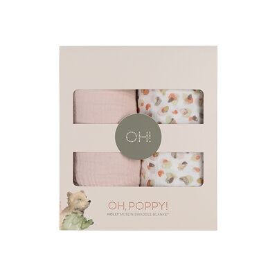 Oh, Poppy! Å, Poppy! Holly Muslin Swaddle Teppe 2-p Pink Oh, Poppy! Å, Poppy! Holly Muslin Swaddle Teppe 2-p Pink