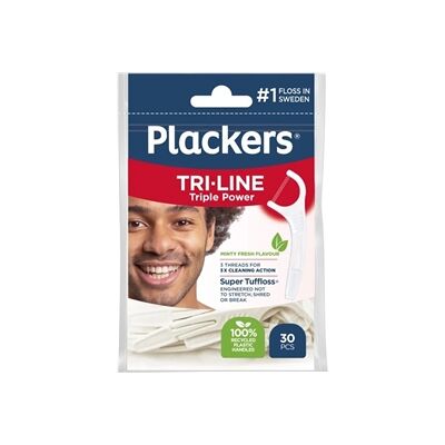 Plackers Tri-line Mint Tanntråd - Effektiv fjerning av plakk og matrester Plackers Tri-line Mint Tanntråd - Effektiv fjerning av plakk og matrester