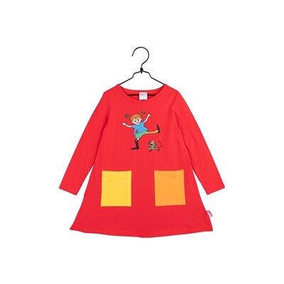 Pippi Långstrump Glad Pippi Kjole Rød 128 cl Pippi Långstrump Glad Pippi Kjole Rød 128 cl