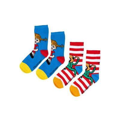 Pippi Långstrump Pippi Strømper Blå/Rød 2-pack 23/26 Pippi Långstrump Pippi Strømper Blå/Rød 2-pack 23/26