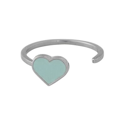 Design Letters Enamel Heart Ring Silver Soft Green Design Letters Enamel Heart Ring Silver Soft Green