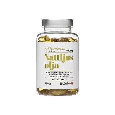 Biosalma Nattljusolja 10% GLA 1000mg 100 tabletter Biosalma Nattljusolja 10% GLA 1000mg 100 tabletter