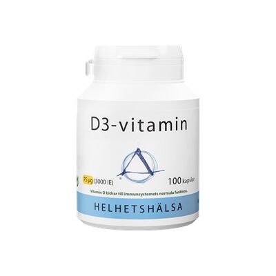 Helhetshälsa D3-vitamin 75µg 100 kapsler Helhetshälsa D3-vitamin 75µg 100 kapsler