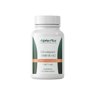 Alpha Plus D3-vitamin 3000 IE + K2 180 kapsler Alpha Plus D3-vitamin 3000 IE + K2 180 kapsler