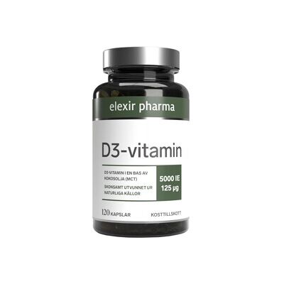 Elexir Pharma Elexir D3-Vitamin 5000IE 120 kapsler Elexir Pharma Elexir D3-Vitamin 5000IE 120 kapsler