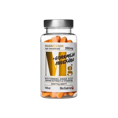 BioSalma Magnesium + Gurkmeja Ingefära 100 tabletter BioSalma Magnesium + Gurkmeja Ingefära 100 tabletter