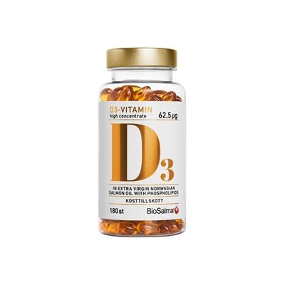 BioSalma D3-vitamin 62,5µg high concentrate 180 kapsler BioSalma D3-vitamin 62,5µg high concentrate 180 kapsler