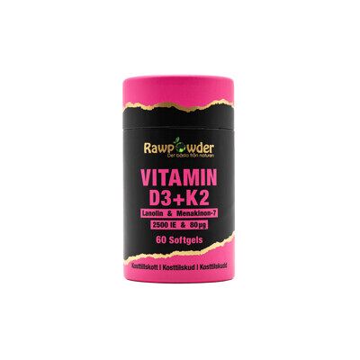 Rawpowder Vitamin D3 2500 IE + K2 80µg 60 tabletter Rawpowder Vitamin D3 2500 IE + K2 80µg 60 tabletter