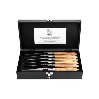 Laguiole Style de Vie Grillkniver Laguiole Oak Wood Stonewash 6-pak 1 set Laguiole Style de Vie Grillkniver Laguiole Oak Wood Stonewash 6-pak 1 set