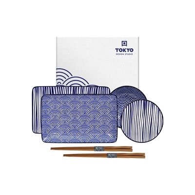 Tokyo Design Studio Nippon Blue Sushi Sett Lines/Dots Tokyo Design Studio Nippon Blue Sushi Sett Lines/Dots