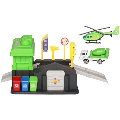 Parkeringshus Med Helikopter, Biler Og Lekematte - City Garage Fra Sixsix-Zero Parkeringshus Med Helikopter, Biler Og Lekematte - City Garage Fra Sixsix-Zero