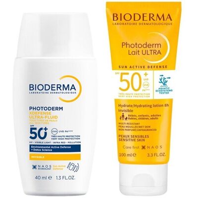 Bioderma Photoderm X-Defense Ultra-Fluid Spf50+ Usynlig Solkrem 40ml + Photoderm Lait Ultrafuktende Lotion Spf50+ 100ml Bioderma Photoderm X-Defense Ultra-Fluid Spf50+ Usynlig Solkrem 40ml + Photoderm Lait Ultrafuktende Lotion Spf50+ 100ml