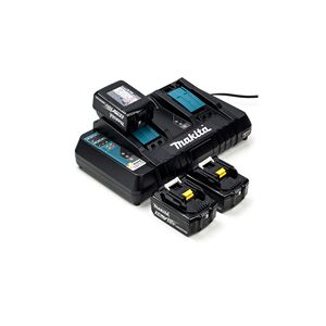 3x Makita BL1850B / 18V  batterier + lader (18 V, 5Ah, Originalt)