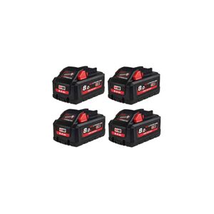 4x Milwaukee M18 HB8 High Output / 4932471070 batterier (18 V, 8 Ah, Originalt)