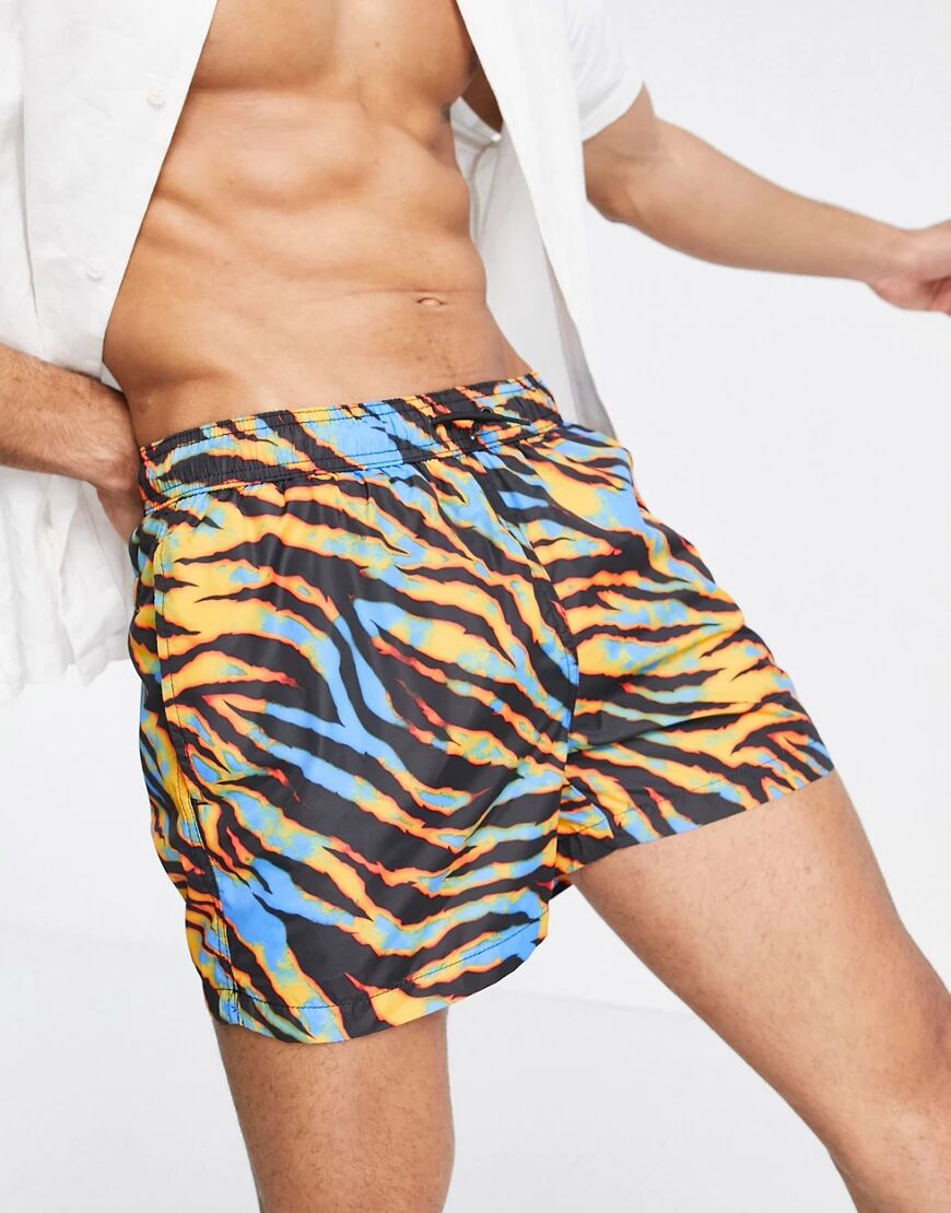 Bershka swim shorts in tiger print-Black  Black