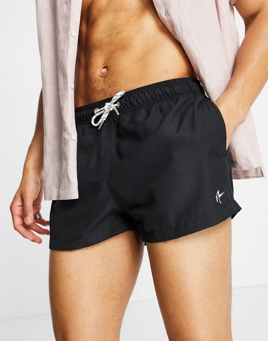 New Look shorter length swim shorts in black  Black