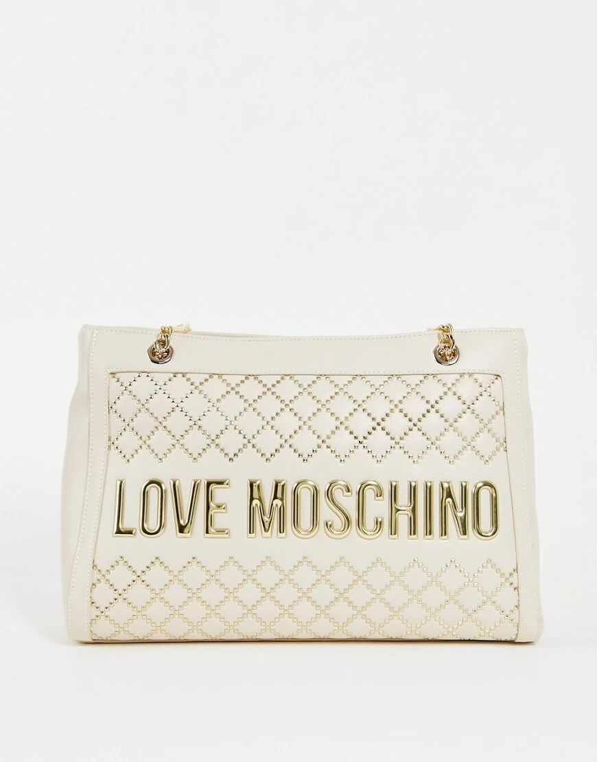 Love Moschino logo quilted tote bag in ivory-White  White