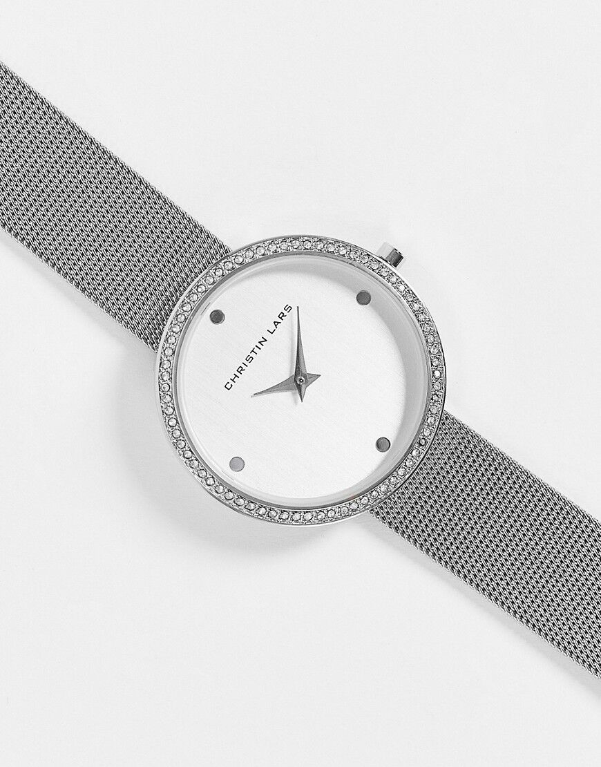 Christin Lars Christian Lars Womens minimal mesh strap watch in silver  Silver