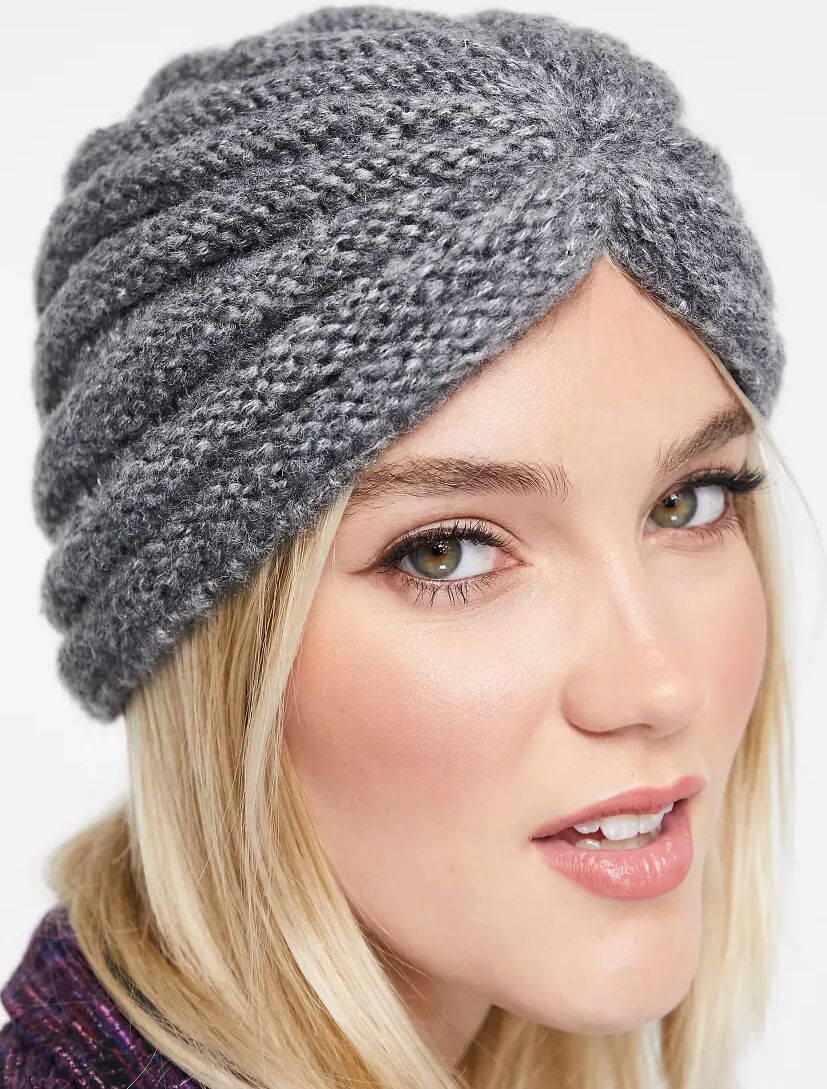 Glamorous ribbed wrap hat in grey  Grey