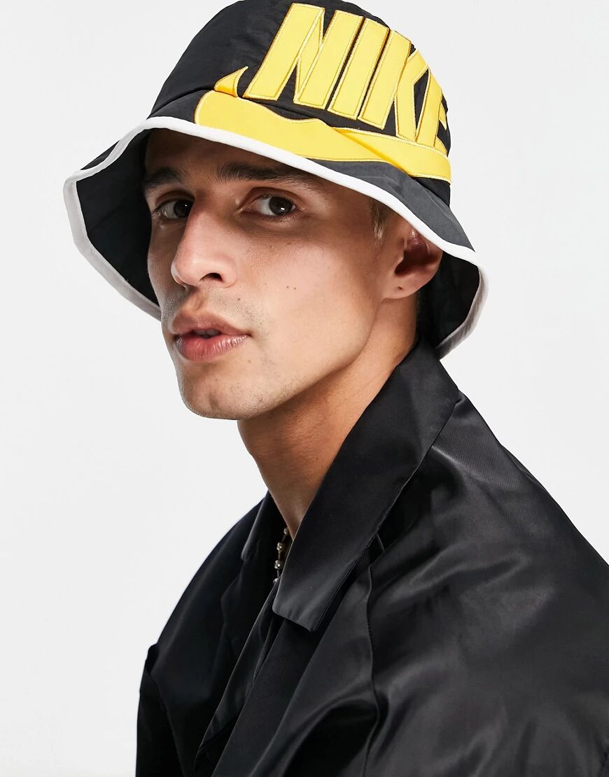 Nike Vintage Futura logo bucket hat in black and gold  Black