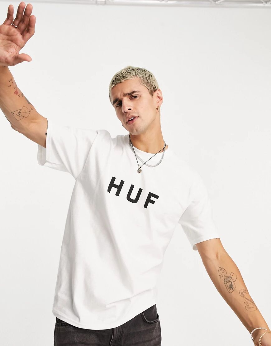 HUF essentials OG logo t-shirt in white  White