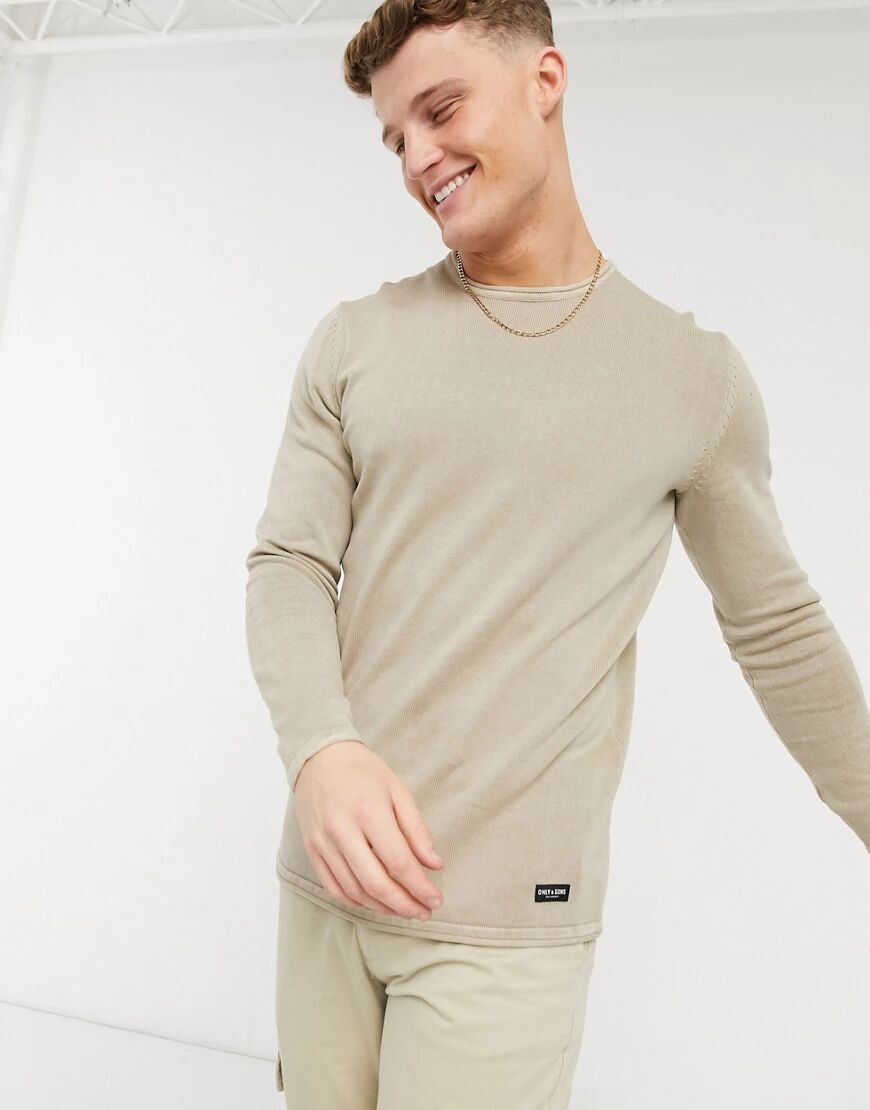 Only & Sons crew neck jumper in beige-Neutral  Neutral