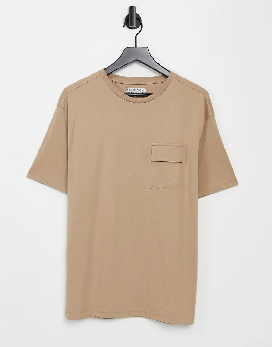 Another Influence boxy fit t-shirt with cargo pocket in stone-Neutral  Neutral