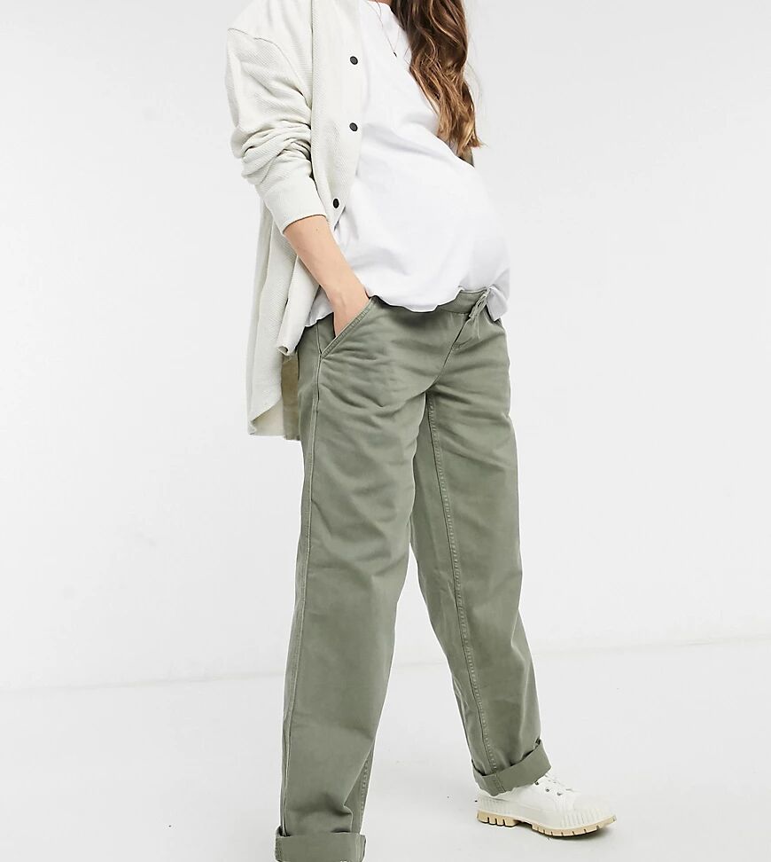 ASOS Maternity ASOS DESIGN Maternity slouchy chino trouser in khaki with over the bump band-Green  Green