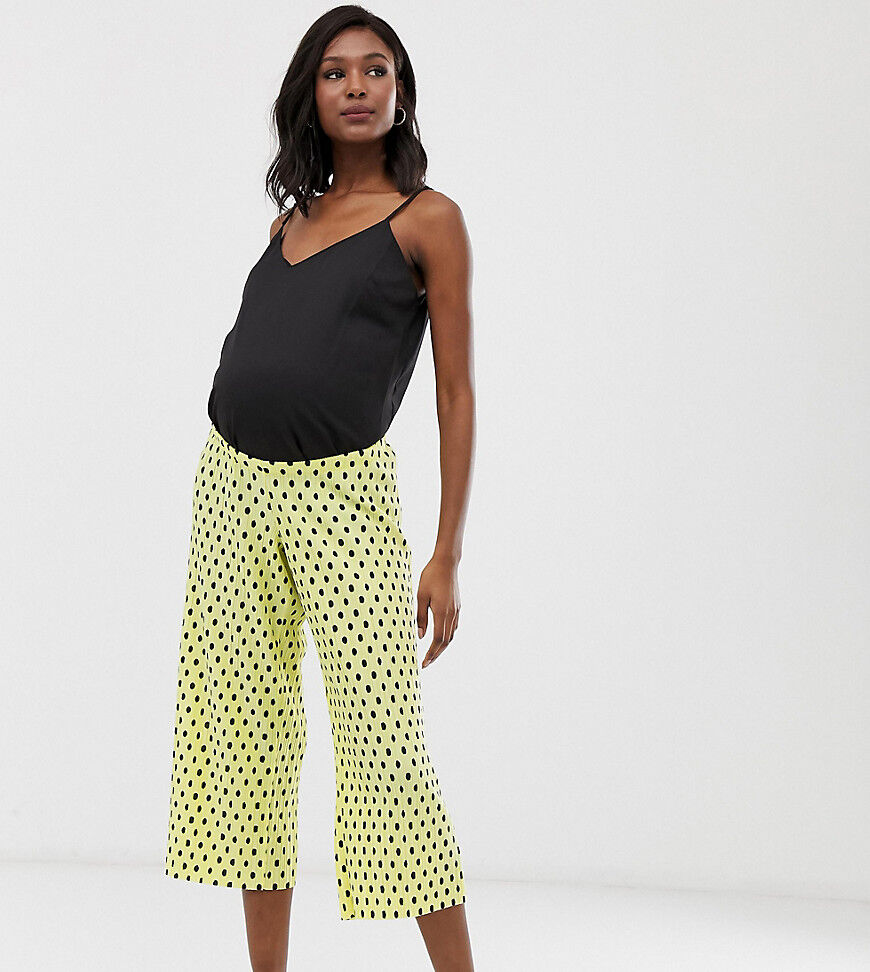 ASOS Maternity ASOS DESIGN Maternity under the bump plisse spot culotte trousers-Yellow  Yellow