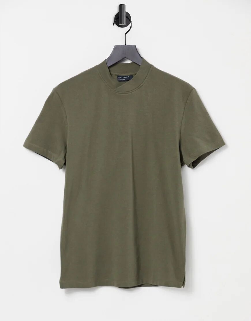 ASOS DESIGN pique t-shirt with turtleneck in khaki-Green  Green