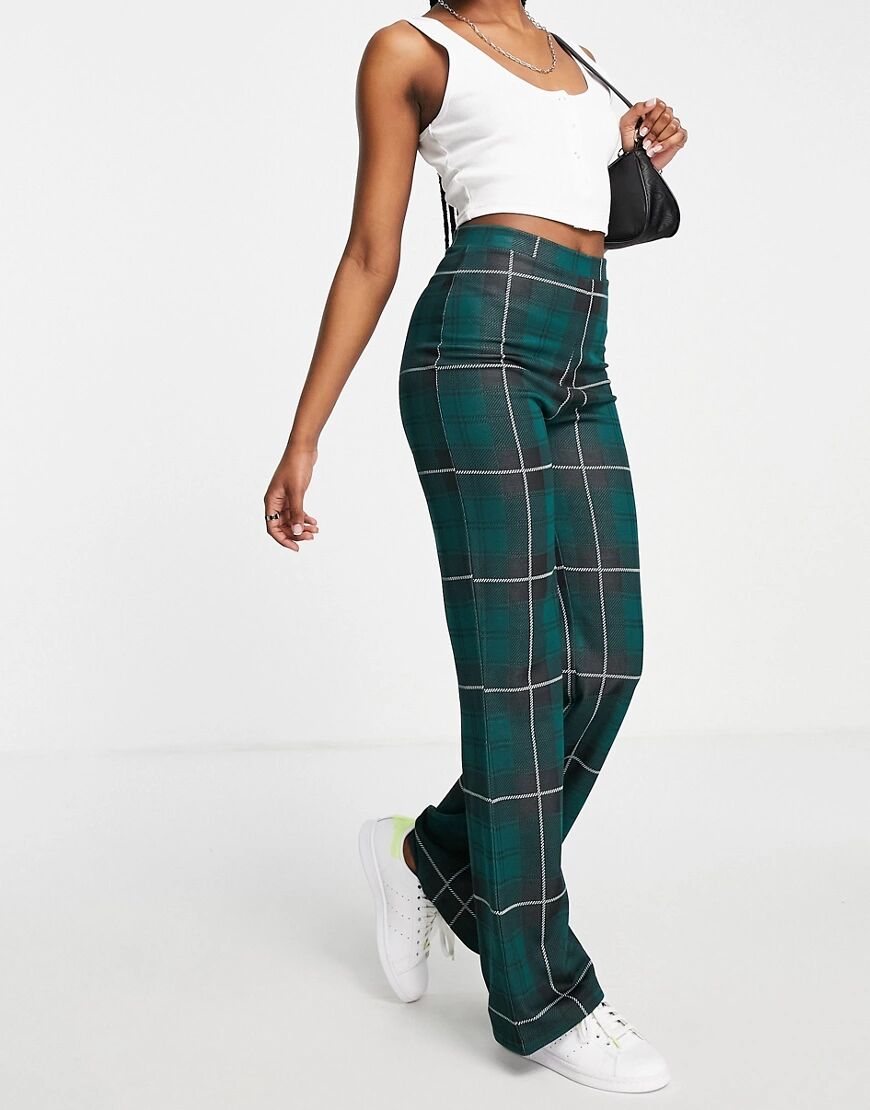 ASOS DESIGN straight leg trouser in black and green check-Multi  Multi