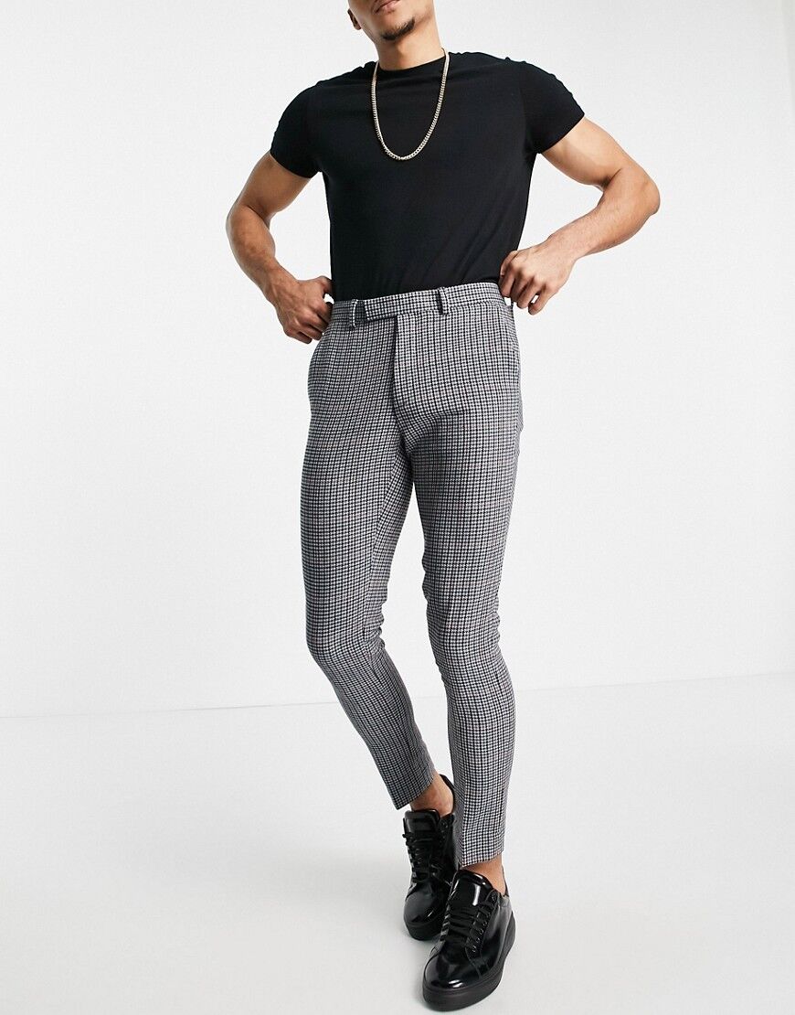 ASOS DESIGN super skinny soft tailored wool mix suit trouser in blue micro with grid check  Blue