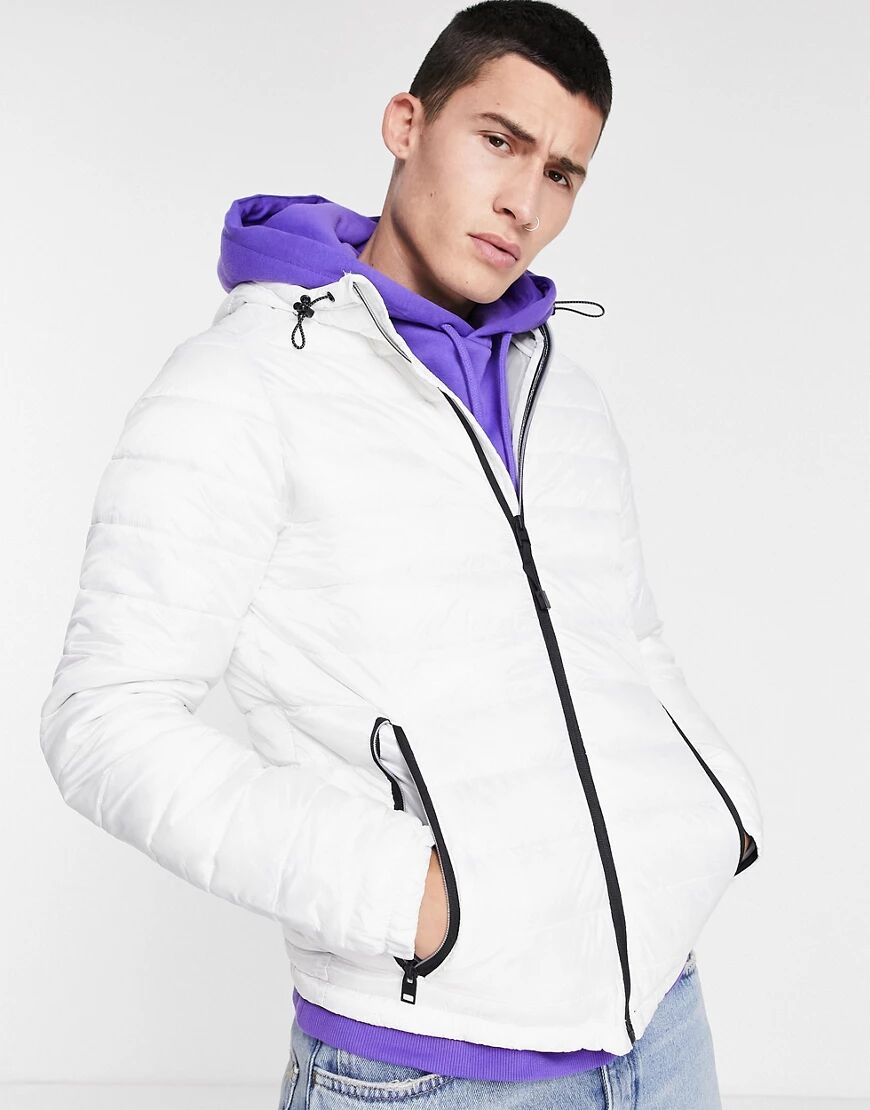 Bershka quilted hooded jacket in white  White