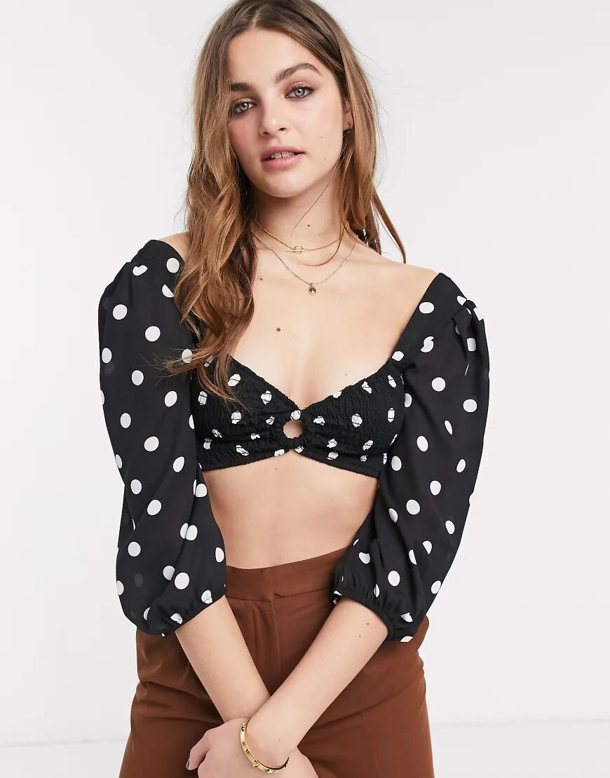 Emory Park crop top with ring bust detail in spot-Black  Black