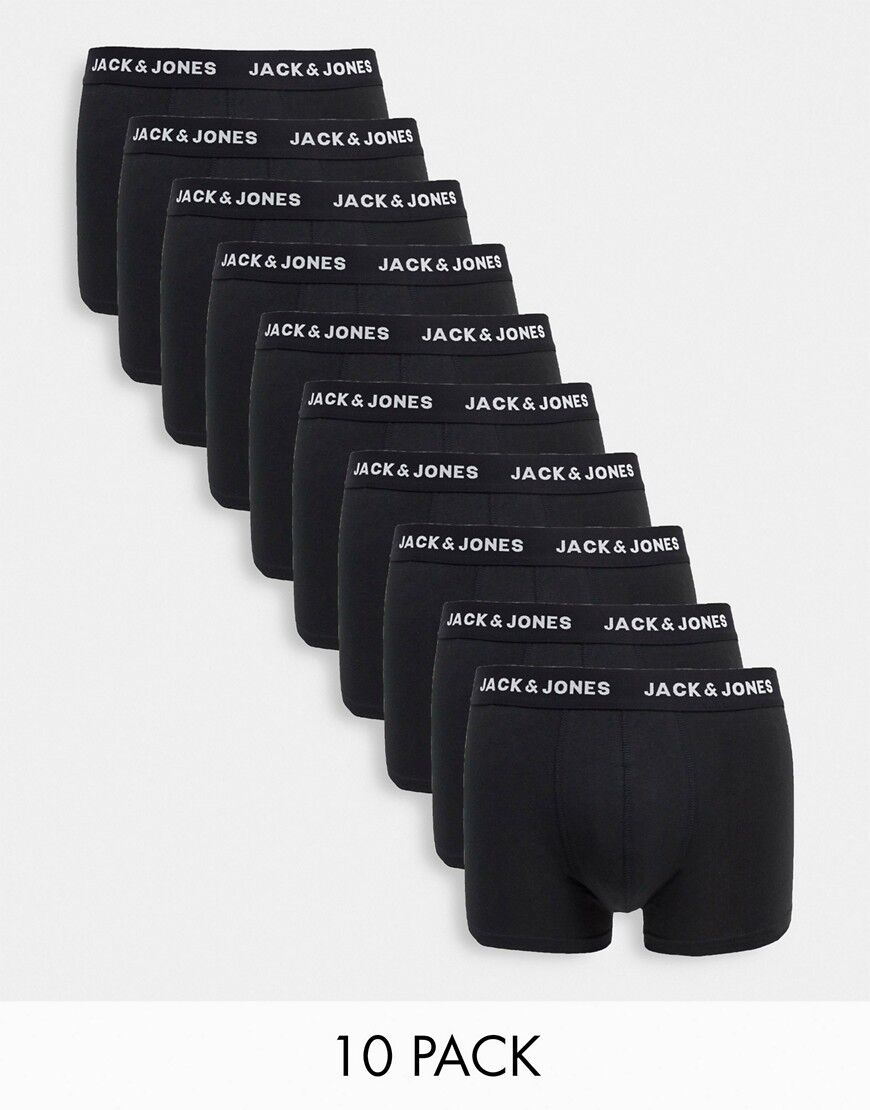 Jack & Jones 10 pack trunks with logo waistband in black  Black