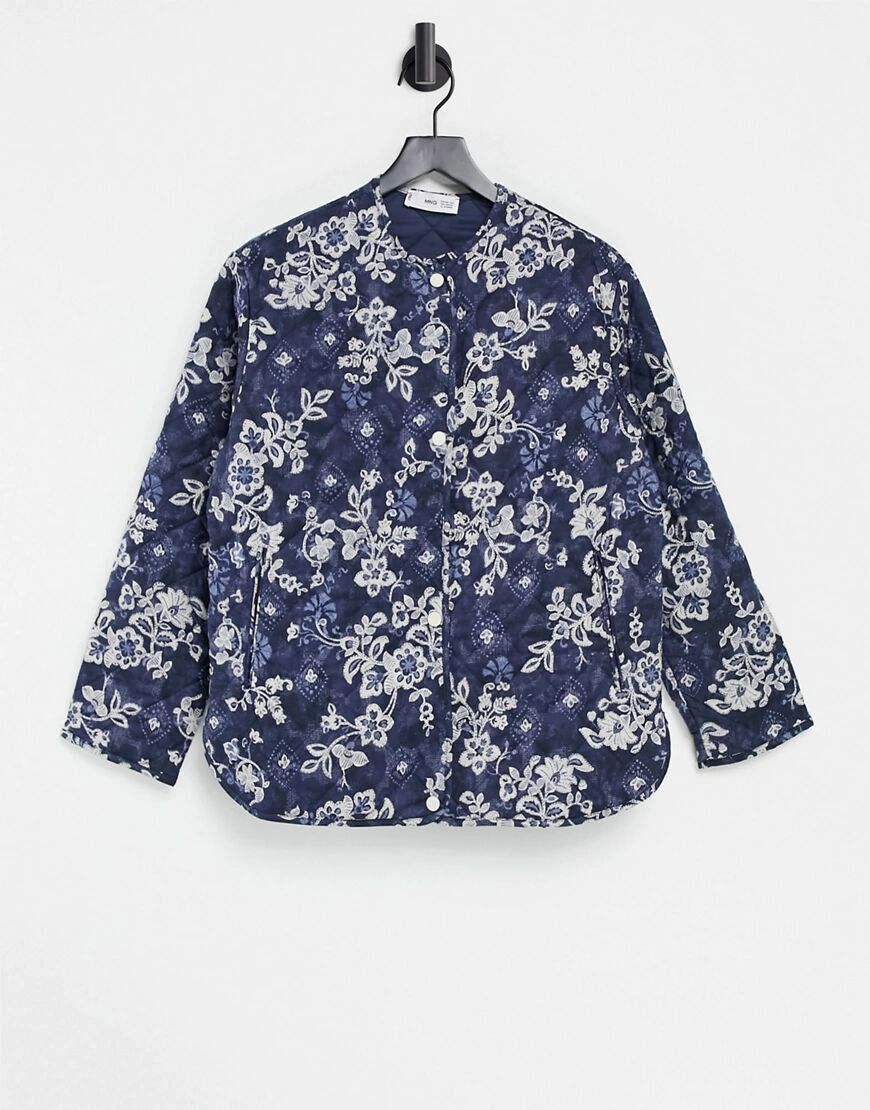 Mango quilted jacket in blue floral  Blue