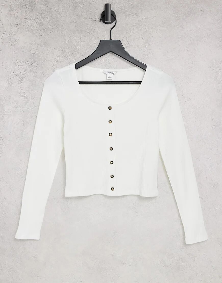 Monki button front crop top in white  White