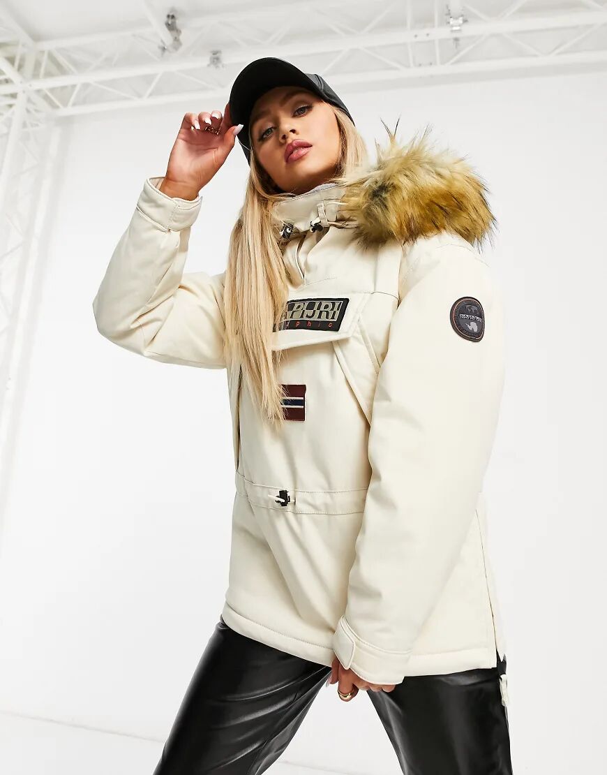 Napapijri Skidoo hooded jacket in cream-White  White