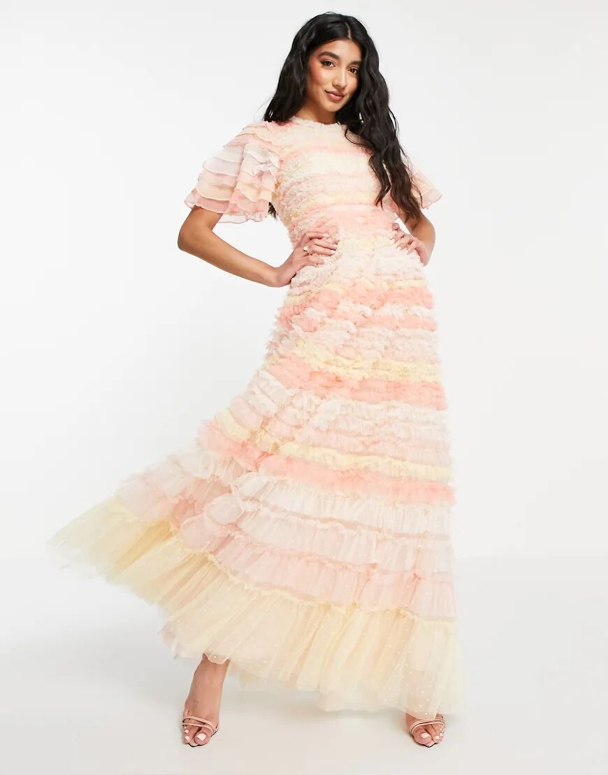 Needle & Thread Luella Ruffle maxi dress with ruffle stripes in pink  Pink